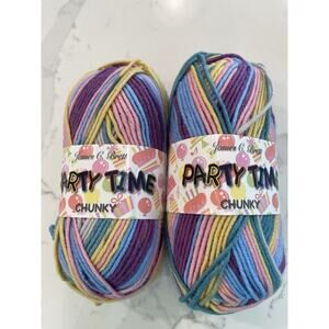 2 Skeins James C. Brett Yarn Party Time Chunky Yarn 100% Premium Acrylic